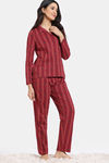 Zivame Buzzers Knit Cotton Pyjama Set - Karanda Red — thumbnail 3